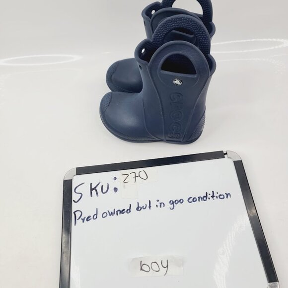 Crocs Boy's Navy Handle It Rain Rubber Pull On Casual Rain Boots Size 9 - Picture 7 of 7